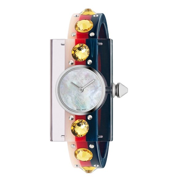 GUCCI WATCH YA143524 WEB BANGLE MOTHER OF PEARL JEWELS BEE - Picture 1 of 15